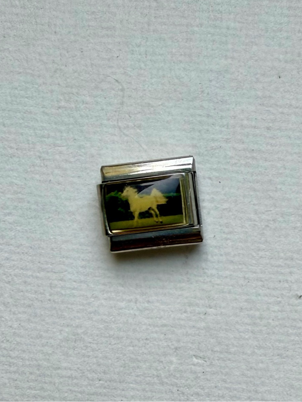 Silver Horse Charm Link with White Horse